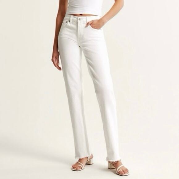 NWT Abercrombie & Fitch The Mid Rise '90s Straight Raw Hem Jean White 32/14 S - Picture 1 of 10